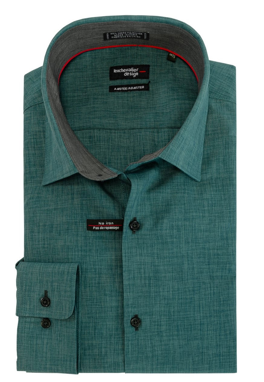 Chemise habillée homme coupe ajustée 100% polyester, col italien, manches longues - Style 225157