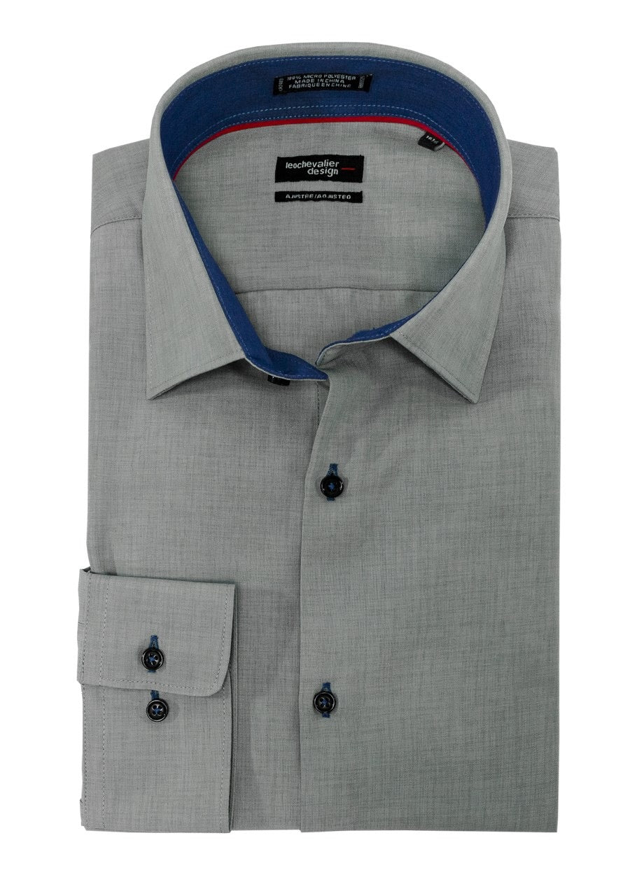 Chemise habillée homme coupe ajustée 100% polyester, col italien, manches longues - Style 225157